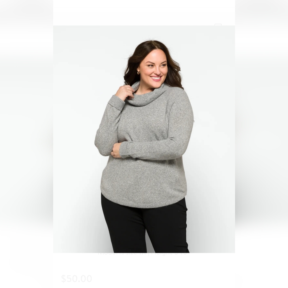 Plus size Gray Waffle Cowl Neck Sweater 3x